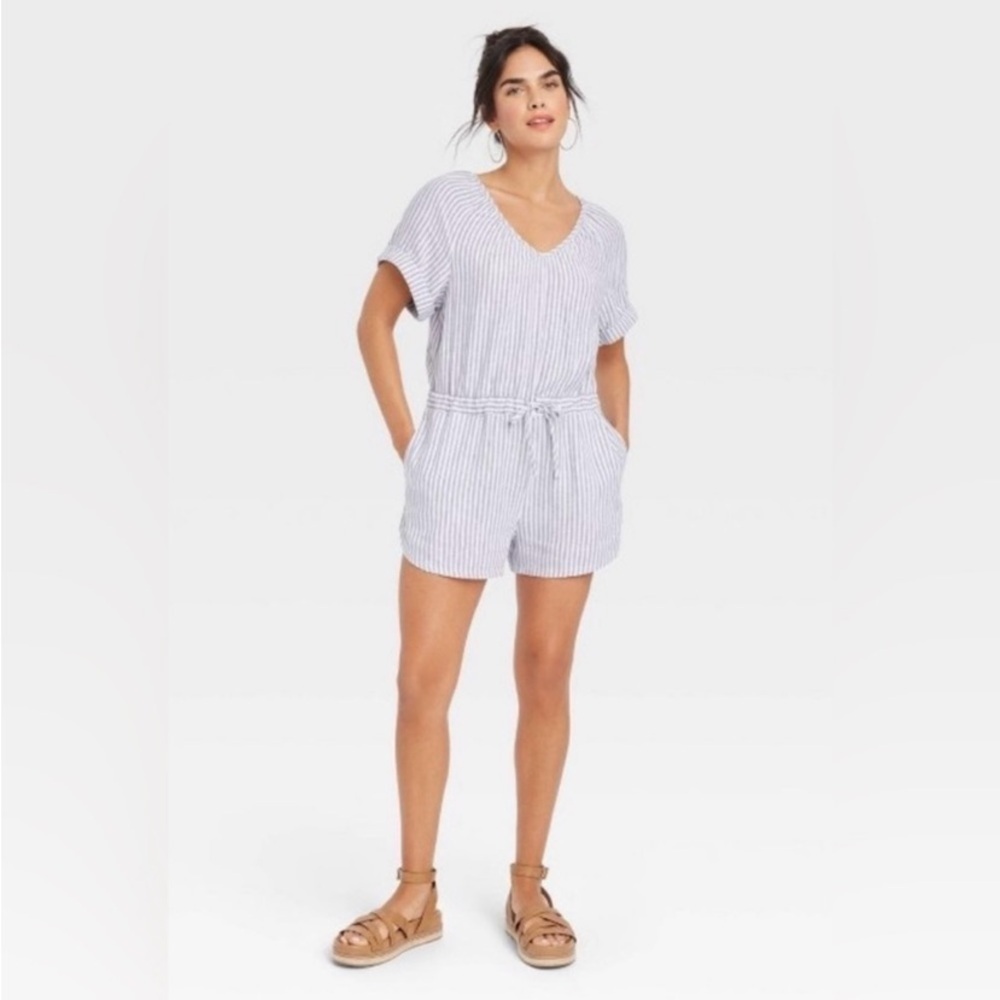 Women's Striped Short Sleeve Romper - Universal Thread new